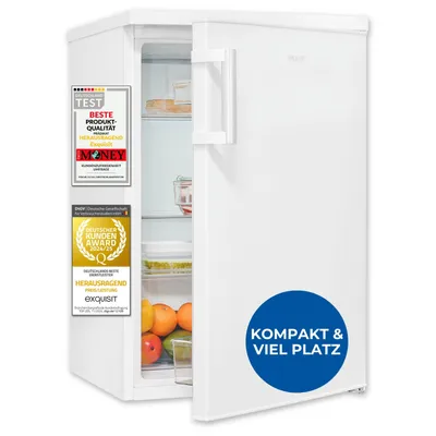 Produktbild von Exquisit Kühlschrank ohne Gefrierfach, 133 l, LED-Beleuchtung, 3 Glasablagen, Temperaturregelung, wechselbarer Türanschlag, KS16-V-H-010C weiss