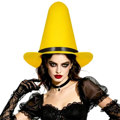 Hexenhut aus gelbem Filz, zusammenklappbar, für Halloween