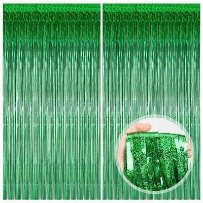 Produktbild von Glitzernder Lametta-Vorhang, Grün, 2 Stück, 1m x 2m