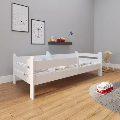 Image de Lit d'enfant 80x180 avec protection contre les chutes, & sommier à lattes en blanc Filles Garçons Lit d'adolescent