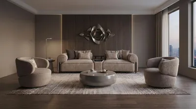 Image de Canapé moderne beige, 3 places, avec 2 fauteuils, idéal pour un salon