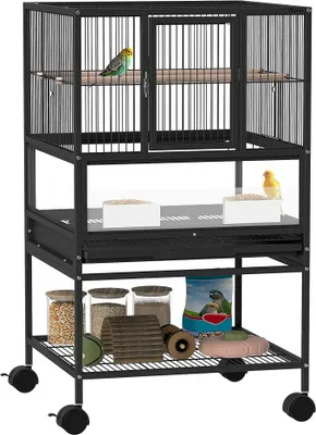 Imagen del producto de Jaula para pájaros con ruedas y comedero, de 48x46x83 cm, color