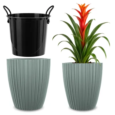 Imagen del producto de KADAX Maceta, maceta de 40 cm, con tapa y base, para flores, de plástico, color verde
