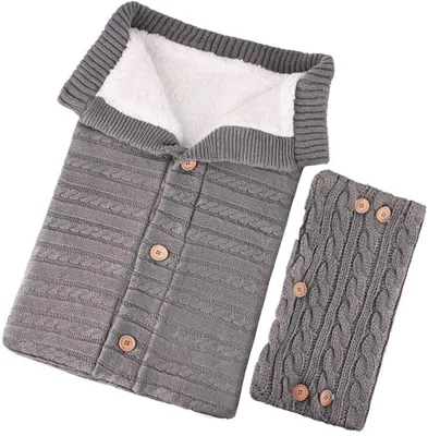 Produktbild von Unisex Baby Schlafsack mit Handschuhen Gestrickt Wickeln Kinder Kleinkind Dicke Strick Weiche warme Decke Schlafsack Kinderwagen für Babys 0-18 Monate
