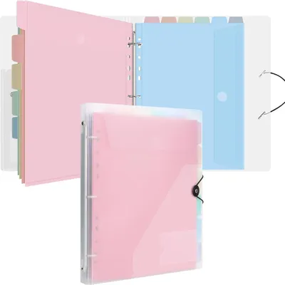 Produktbild von Uquelic Dokumentenmappe A4 zum Abheften, Ringordner A4 Schmal mit 12er Kunststoff Dokumententasche (6 Farben), Wasserdicht Ordner Organizer (Transparente Macaron)