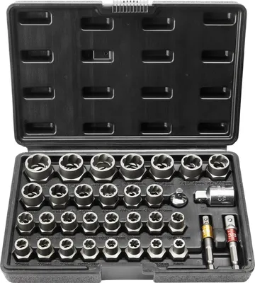 Produktbild von Bolzenausdreher-Set, 29-teiliges Bolzen- und Muttern-Entferner-Set, 6 mm bis 10 mm, 13/32" bis 3/4", Auszieh-Steckschlüsselsatz aus CR-MO-Stahl mit Aufbewahrungskoffer, Mutter zum Entfernen