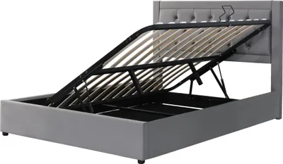 Produktbild von Stauraumbett, 140x200 cm, Bettgestell mit Aufbewahrung, Doppelbett, Polsterbett mit Kopfteil und Lattenrost, Bezug aus Samt