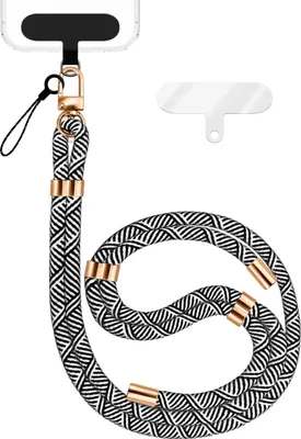 Produktbild von HoldMe Edition - Lanyard mit Karabiner Schwarz & 2 Pads - Universal Handykette Nylon Umhänge Band -  Schwarz Weiß