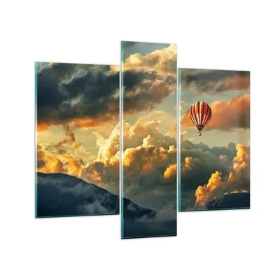 Produktbild von Bilder auf glas - Wolken Ballon Flug - 95x80cm - Glasbilder - Wandbilder - Kunstdruck - zum Aufhängen bereit - Wanddekoration aus Glas - Glas Bilder - Wandbild auf Glas - 3 Teile - GCB95x80-3791