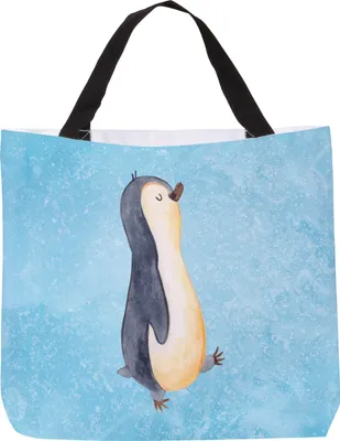 Produktbild von Mr. & Mrs. Panda Tote Bag Pinguin marschieren - Eisblau - Geschenk, Reisetasche, Einkaufstasche, Tasche, Zufrieden, Beutel, Bruder, Spazieren, Familie, Strandtasche