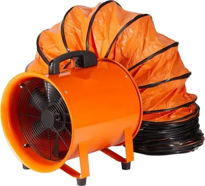 Obrázok produktu pre Stavebný ventilátor 195-W-AC motorový stavebný ventilátor 2900 ot/min Stavebný ventilátor Dúchadlo 504 l/s (1070 CFM) - Axiálny ventilátor s 8 m hadicou - Axiálny ventilátor s hlučnosťou 79 dB - Priemyselný ventilátor