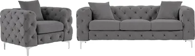 Produktbild von 3-Sitzer-Sofa und anthrazitfarbener Velours-Sessel - EDWINA