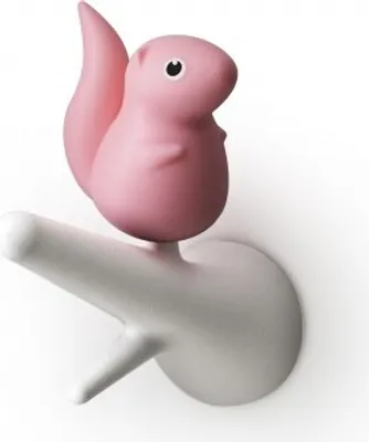 Produktbild von Qualy Wandhaken mit Eichhörnchen Squirrel auf Ast - 2er Set - rosa/pink-weiß