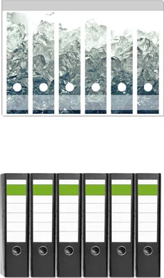 Produktbild von Wallario 6 Stück breite Ordner inkl. Klebeetiketten mit Motive Leuchtendes Eis in blau-grau -  Set mit Rückenschildern / Ordnerrücken Stickern
