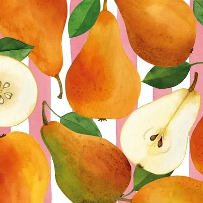 Produktbild von 20 Servietten Pears & Stripes - Leckere Birnen auf Streifen 33x33cm