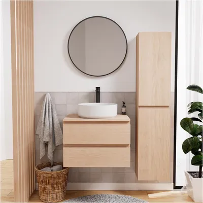 Image de Ensemble meuble simple vasque SORRENTO 60 cm + vasque + robinet + miroir + colonne