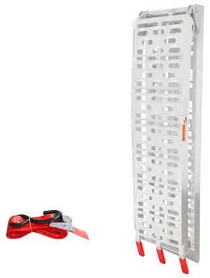 Obrázek produktu pro Skládací rampa pro nakládku, rozměry 226 cm, hliníková, nosnost až 340 kg, protiskluzová, vhodná pro motocykly, čtyřkolky, sekačky, přívěsy, garáže a dílny