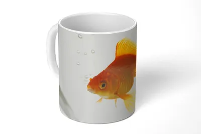 Produktbild von KitchenYeah® Tasse Kaffeetasse Kaffeebecher 350 ml Goldfisch - Fischglas - Weiß Teetasse - Fototasse - Becher - Keramikbecher - Teebecher - Kaffeetasse - Bürotasse