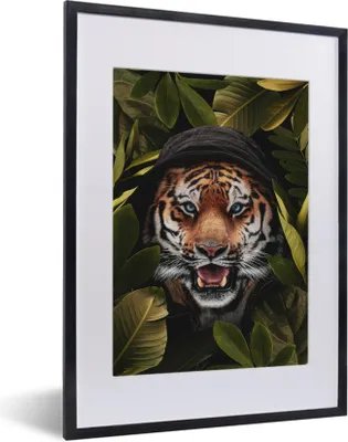 Produktbild von MuchoWow® MuchoWow® Gerahmtes Poster Tiger - Blätter - Pflanzen 30x40 cm - Poster mit zchwarzem Bilderrahmen - Wandposter Schlafzimmer