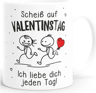 Produktbild von Kaffee-Tasse Geschenk Liebe Lustig Spruch Scheiß auf Valentinstag Strichmännchen personalisiert Wunschname Moonworks®