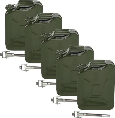 Produktbild von FCH 5 x Benzinkanister Kraftstoffkanister Metall 20 Liter Kanister für Benzin und Diesel mit Ausgießer flexibel Grün