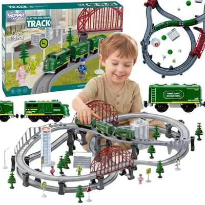 Image de Woopie Modern - Circuit de train électrique XXL avec locomotive de fret - Coffret de 128 pièces