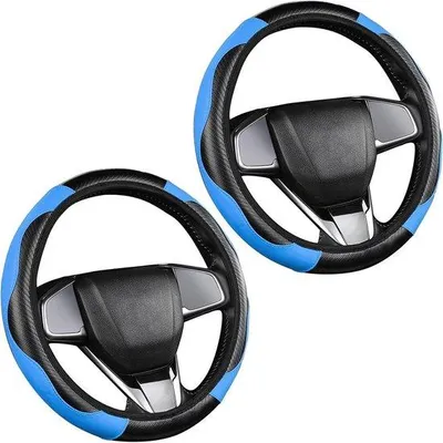 Produktbild von Auto-Steuerradabdeckung, 2er Pack, Leder, Universalgröße 37-38cm, atmungsaktiv und antislip, Schutz und Komfort für Auto-Innenraum