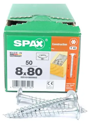 Immagine prodotto di SPAX® 0251010800805 SPAX® Holzbauschrauben T40 Tellerkopf WIROX 0251010800805 8 mm x 80 mm, 50 St.