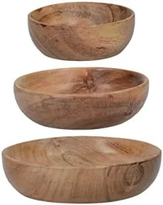 Productafbeelding van PromoHome® Houten serveerschaalset van 3 - van acaciahout - voor snacks en dips