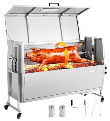 Produktbild von VEVOR Drehspießgrill, 38W BBQ Outdoor Schwein- & Lammspießbräter, Holzkohle-Spießbräter mit 60 kg Tragfähigkeit & 7-stufiger Höhe, Edelstahl Elektrischer Drehspießgrill-Kit für Camping im Freien, 132 cm, Mit Kapuze/60kg-a