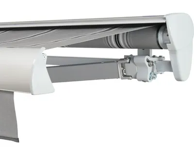 Produktbild von SOLUNA Halbkassettenmarkise Classic 5,5x2,5 Stoff Dessin A131 Gestell E6EV1 silber eloxiert Antrieb rechts inkl. Motor,