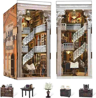 Immagine prodotto di Habarri | Libreria fai da te - La biblioteca di Themis - Puzzle 3D - Kit casa in miniatura con mobili e luce LED - Kit libreria