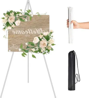 Obrázek produktu pro Stojan na svatební plakáty - nastavitelný teleskopický stojan pro umělce, výška 169 cm, bílý
