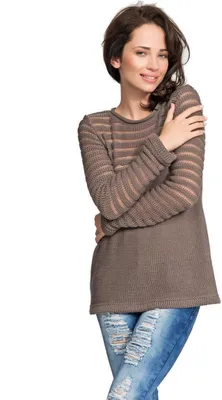 Produktbild von Damen Pullover Strickpullover Pulli Rundhals; Cappuccino S/M 36/38