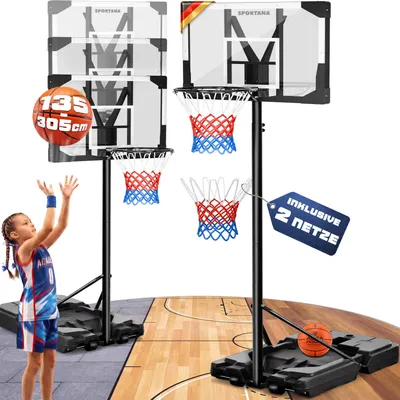 Produktbild von SPORTANA® Basketballkorb Outdoor höhenverstellbar 135 –305 cm stabil wetterfest mit Ständer 60 kg Sockel Rollen stoßdämpfender Ring Ø45 cm Hoop Kinder Erwachsene