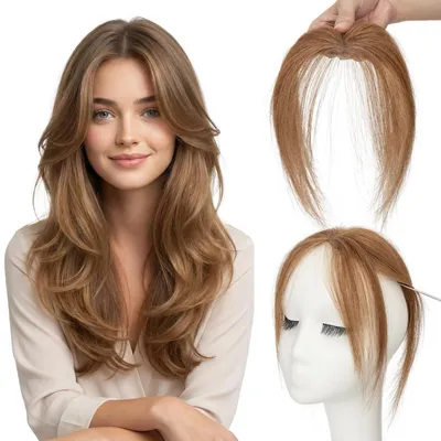 Produktbild von Haarteil Echthaar Extensions Clip in Pony Hellbraun#6 Seitlicher Pony
