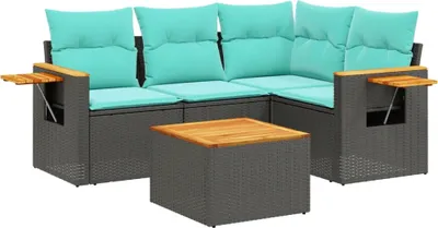 Produktbild von vidaXL 5-tlg. Garten-Sofagarnitur mit Kissen Schwarz Poly Rattan