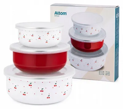 Produktbild von Altom Design Wisienki 3er Emaille Schüssel Set mit Deckel 14cm