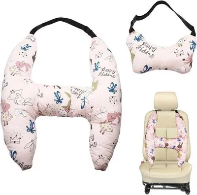 Produktbild von Kindernekkussen 2 stuks voor auto en reis, hoofdsteun voor lange reizen, roze