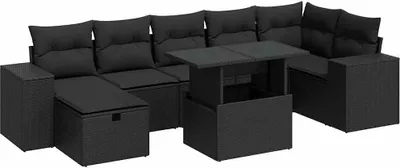 Image de vidaXL Ensemble de salon de jardin 5 pièces avec coussins noir poly rotin