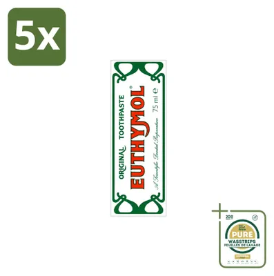 Image de 5 tubes de dentifrice Euthymol Original - sans fluor - 75 ml - lot de 5