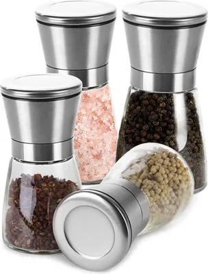 Produktbild von 4er-set Edelstahl Gewš¹rzmš¹hle Set 160ml Salz und Pfeffermš¹hle mit Einstellbar Mahlwerk Chilimš¹hle manueller Salz und Pfefferstreuer