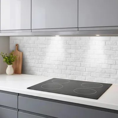 Produktbild von Küchenrückwand Ziegelwand hellgrau 60 x 200 cm, robuste ABS-Kunststoff Platte, Spritzschutz, Monolith mit Direktdruck, edel, matte Optik