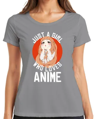 Zdjęcie produktu dla JUST A GIRL WHO LOVES ANIME Anime Mädchen Otaku Manga Kawaii Fan Damen T-Shirt, Grau, XL