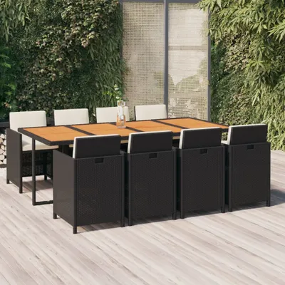 Produktbild von Möbel 9-tlg. Garten-Essgruppe mit Kissen Poly Rattan Schwarz - Balkonmöbel 3095572