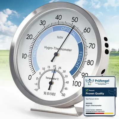 Produktbild von Hygrometer Raumthermometer Thermohygrometer - Analog - Edelstahl - 12 cm - Für Innenräume