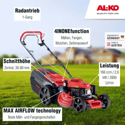 Produktbild von AL-KO Benzin-Rasenmäher Premium 521 SP-A (51 cm Schnittbreite, 2.6 kW Motorleistung, robustes Stahlblechgehäuse, Hinterradantrieb, Mulchfunktion, Seitenauswurf, für Rasenflächen bis 1800 m²)