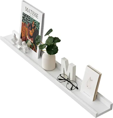 Image de Elzusha - Étagère murale flottante de 50 cm en bois de chêne, blanche