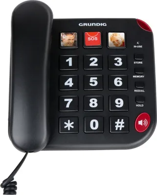 Produktbild von Grundig Telefon Senioren Festnetztelefon Senioren mit großen Tasten - Seniorentelefon Festnetz mit Foto-Schnelltasten - Telefon Festnetz - Lautsprecher und SOS-Taste - Schwarz