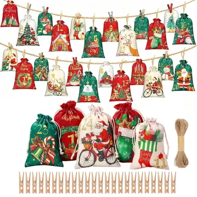 Productafbeelding van Adventskalender om zelf te vullen, voor kinderen, 24 stuks, 2 formaten, van linnen, doe-het-zelf kerstkalender zakjes